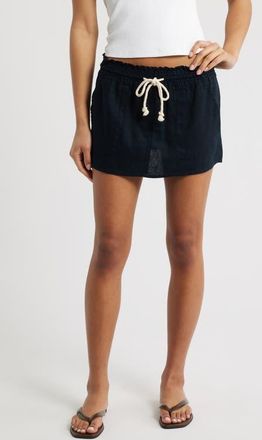 Roxy Oceanside Drawstring Waist Linen Blend Skirt in Anthracite at Nordstrom, Size Xx-Large