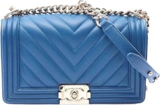 Chanel Pre-owned Vintage Shoulder Bag - Dames - Vintage Schoudertas - Blauw - ONE Size - Leer - Vintage