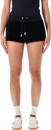 Sporty & Rich Short Velour Crystal Logo Shorts