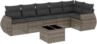 vidaXL Vidaxl - Set De Sof&aacute;s De Jard&iacute;n 7 Piezas Con Cojines Rat&aacute;n Pe Gris