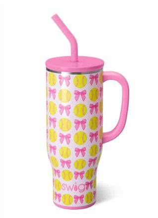 Swig Pitch Hit Run Mega Mug - 30Oz In Pink Bow & Fun Soft Ball