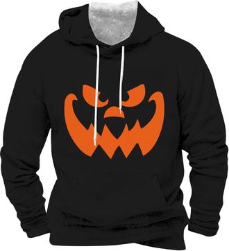 Generic Mens Halloween Hoodies | Funny Pumpkin Printed Hooded Sweatshirt | Halloween Themed Hoody Pullover | Drawstring Long Sleeve Hood Top Novelty Halloween