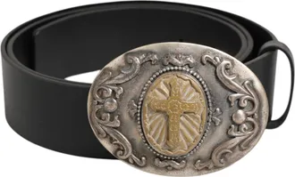 Dolce & Gabbana Black Leather Ornate Metal Buckle Men Belt 100lf