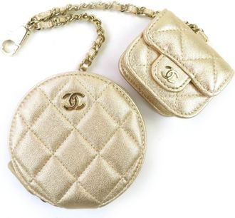 Chanel Champagne Gold Leather Coin Purse/Coin Case (Pre-Owned)
