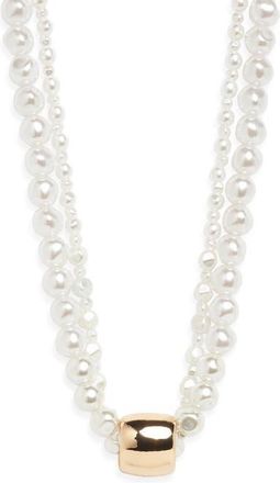 Open Edit Bead Pendant Faux Pearl Collar Necklace in White- Gold at Nordstrom