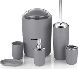 OEM Juego De Accesorios De Ba&ntilde;o Modernos En Color Gris, 6 Piezas, Frascos De Loci&oacute;n, Jabonera