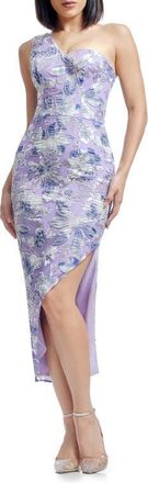 Dress The Population Magnolia Beaded Floral One-Shoulder Cocktail Sheath Dress in Lilac Multi at Nordstrom, Size Xx-Large