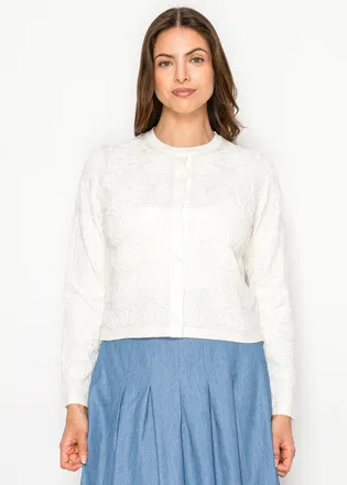 YAL New York White Button-Up Cardigan - Full Floral Embroidery