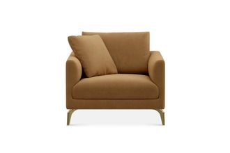 Castlery Lena Armchair Customized, (Performance Fleece) Caramel (Brass Legs), Spill Resistant, Removable Covers for Castlery
