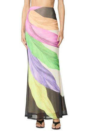 AFRM Tegan Feather Print Maxi Skirt in Summer Feathers at Nordstrom, Size X-Small