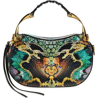 Alexander McQueen Mini Wishbone Snakeskin Embossed Leather Top Handle Bag in Yellow Multi at Nordstrom