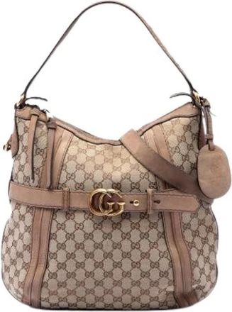 Gucci Pre-owned Canvas Satchel - Dames - Vintage Schoudertas - Beige - ONE Size - Leer - Vintage