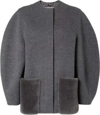 Fendi Blouson Cocoon - Dames - Zomerjassen - Grijs - S - Wol - Jassen