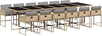 vidaXL Set Comedor De Jard&iacute;n Con Cojines 13 Pzas Rat&aacute;n Sint&eacute;tico Beige Vidaxl
