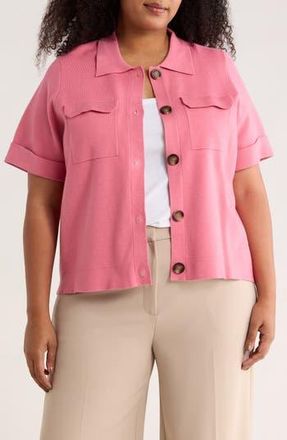T Tahari Short Sleeve Button Front Cardigan in Bright Pink at Nordstrom Rack, Size 2X