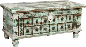 Wanderlust Deco Ba&uacute;l De Madera Artesanal Verde 98x42x45h Cm
