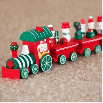 Trade Shop Trade Shop - Trenino Natalizio In Legno Con 6 Vagoni 32cm Rosso E Bianco Decorazioni Natale