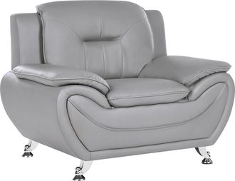 Beliani Sill&oacute;n Moderno Sal&oacute;n Piel Vegana Ecol&oacute;gica Acolchado Grueso Patas Plateadas Gris Leira