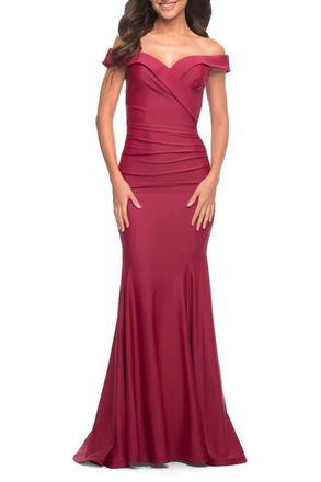 La Femme Chic Off the Shoulder Evening Dress with Ruching in Wine at Nordstrom, Size 14