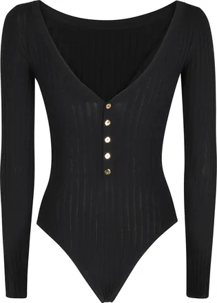 Elisabetta Franchi Black Fitted Tricot Viscose-Blend Bodysuit