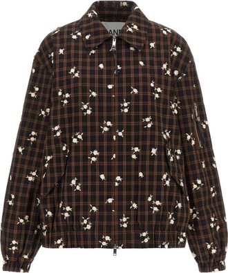 Ganni Yarn Dyed Check Flower Bomber - female - Ganni - Light Jackets - Brown - XS/S - Jackets