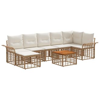 vidaXL Conjunto De Sof&aacute;s De Exterior 8 Pcs Natural Y Crema Poli&eacute;ster Vidaxl