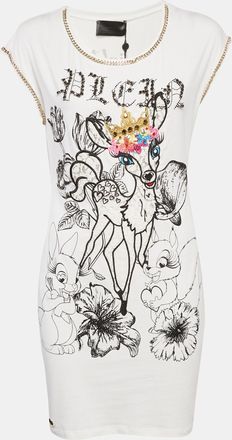 Philipp Plein Philipp Plein Couture White Deer Embellished Cotton Mini Dress