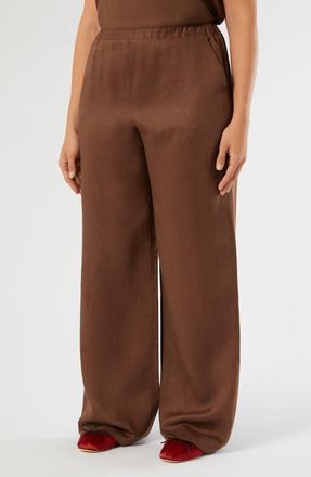 Marina Rinaldi Rocco Linen Pull-On Wide Leg Pants in Cocoa at Nordstrom, Size 18W