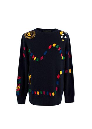 The Elder Statesman Navy Embroidered Cashmere Knit Jumper Size S