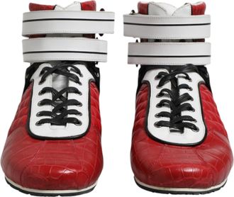Dolce & Gabbana Red Quilted Leather Lace Up Sneakers Mens Shoes