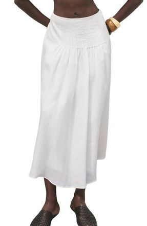 Mango Pleated Ramie Midi Skirt in White at Nordstrom, Size 4