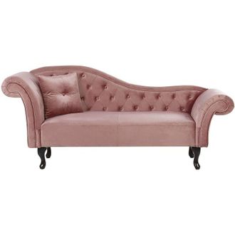 Beliani Beliani - Chaise longue tapizado en terciopelo rosa acolchado capitoné versión izquierda con cojín Lattes