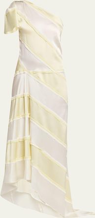 Zankov Striped Asymmetric Silk One-Shoulder Maxi Dress