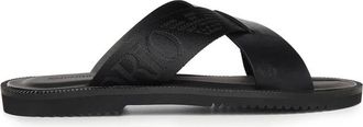 Emporio Armani Leren Cross-Over Sandalen met Logoband - Heren - Sandalen - Zwart - 40 EU - Leer - Schoenen