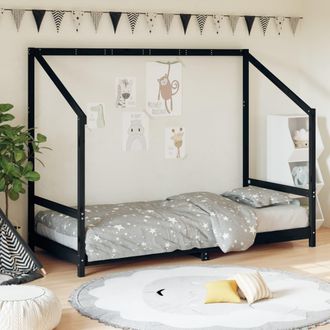 vidaXL Estructura De Cama Para Ni&ntilde;os Madera De Pino Negro 90x190 Cm Vidaxl