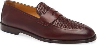 Brunello Cucinelli Woven Penny Loafer in C8876 Burnt Red at Nordstrom, Size 11Us