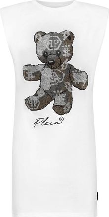 Philipp Plein Kleedjes, Dames, Wit, S, Katoen, Teddy Bear Short Dress
