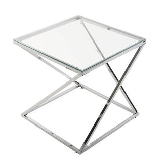 VERSA Mesa auxiliar moderna en cristal y metal plateado
