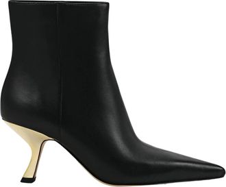 Michael Kors Elegante zwarte enkellaarsjes met gouden hak - Dames - Laarzen met Hak - Zwart - 36 1/2 EU - Leer - Schoenen