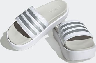 adidas Badesandale ADIDAS SPORTSWEAR PLATFORM ADILETTE, Damen, Gr. 44,5, silber (cloud wei&szlig;, zero metallic, grau one), Synthetik, Schuhe Badesandale, Badelat