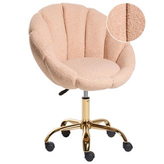Beliani Silla De Oficina Giratoria Elegante Altura Ajustable De Boucl&eacute; Rosa Melocot&oacute;n Annabelle