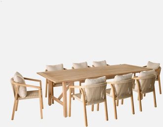 Sweeek Mesa De Jard&iacute;n Madera De Eucalipto Y Cuerdas, 8 Plazas