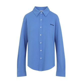 Miu Miu Periwinkle Blauw Katoenen Piquet Shirt - Dames - Blouses & Shirts - Blauw - Maat: M Katoen