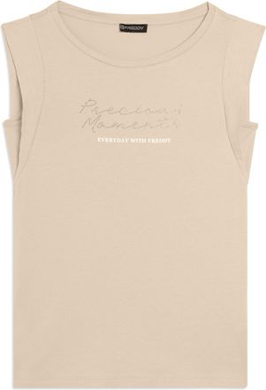 Freddy T-shirt con maniche in tessuto crinkle e scritta gioiello