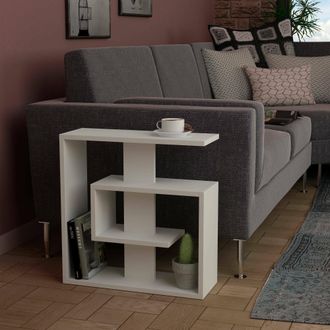 Dmora Mesa De Centro Rumbia, Revistero Multiusos, Forma Rectangular, Tablero De Madera Melaminada, 55x20x57h Cm Blanco