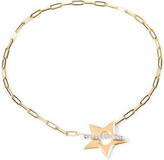 House of Brilliance 18K Yellow Gold Plated Sterling Silver Diamond Accent Star Charm Paperclip Chain Bracelet in Yellow Gold Over Silver at Nordstrom