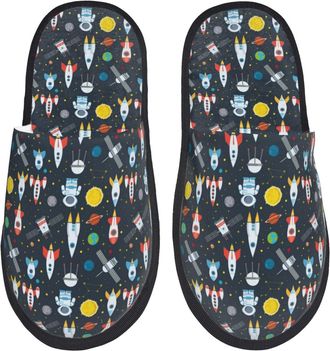 Generic Slippers Rocket Space Astronaut Cartoon Warm Fluffy Slippers Reusable House Shoes For Indoor Bedroom Spa L