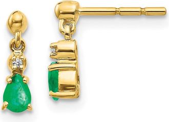 Diamond2Deal 14k Yellow Gold Emerald and Diamond Dangle Earrings