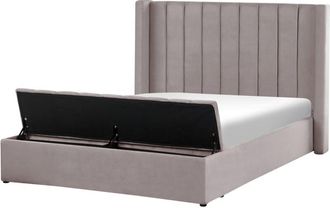 Beliani Beliani - Cama Con Somier De Terciopelo Gris 140 X 200 Cm Reposacabezas Alto Banco Noyers
