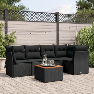 vidaXL Vidaxl - Set De Sof&aacute;s De Jard&iacute;n 6 Piezas Y Cojines Rat&aacute;n Sint&eacute;tico Negro